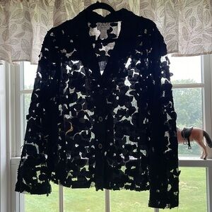 KARI New York -  Black Netting with Floral Appliqués Top - Unique - size 14W